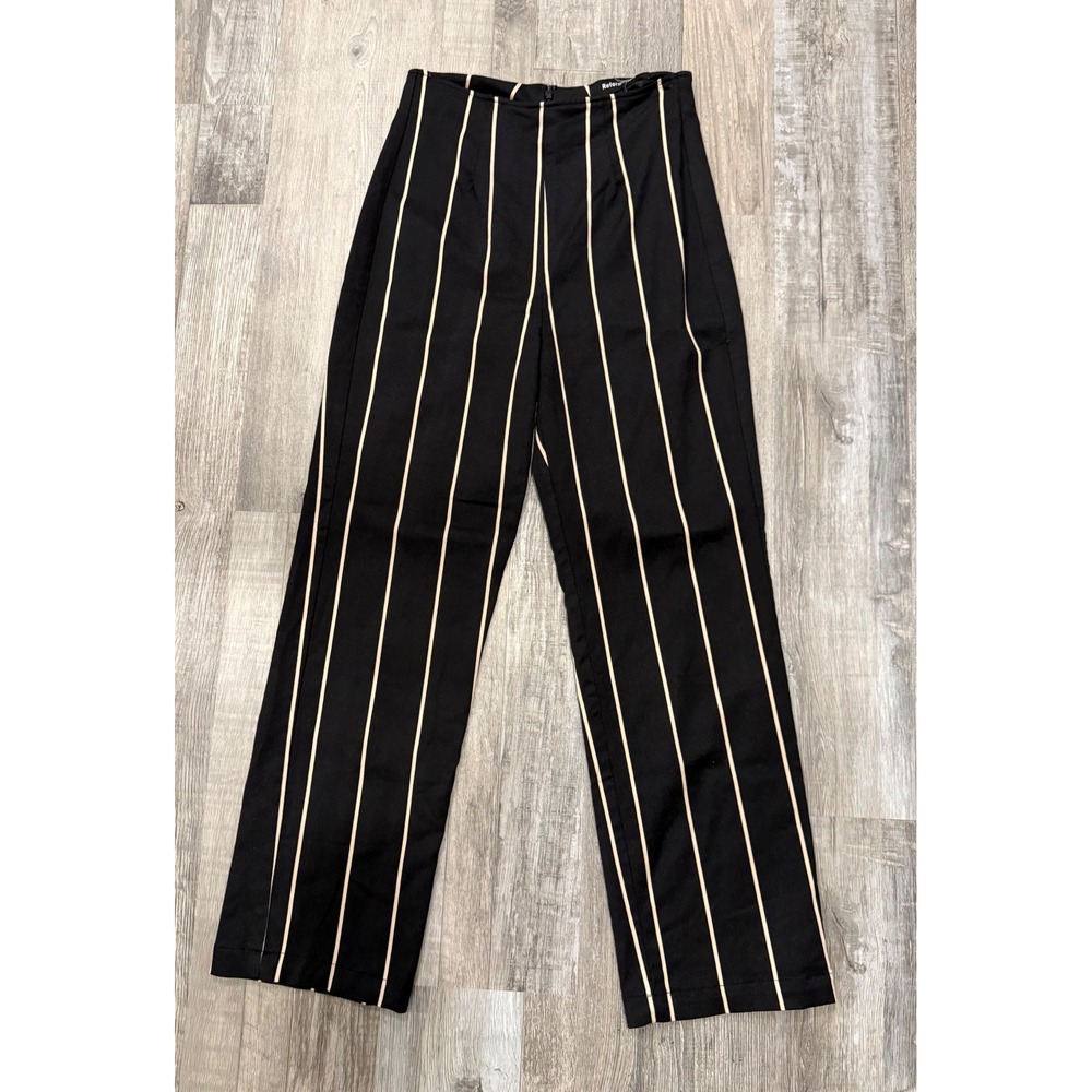 Reformation Pin Striped High Rise Straight Leg Pants Black Cream Size 4